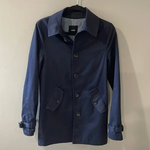 ASOS Trench Coat Navy Blue Size XXS - Picture 1 of 5